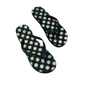 Forever21 Flip Flops Women 10.5 Black Sunflowers Summer Beach Vacation‎ Travel